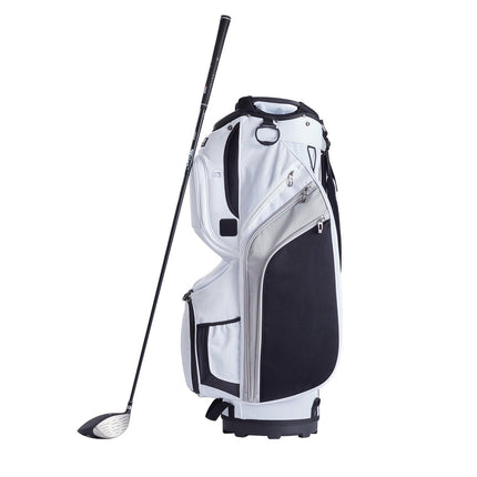 Golf Cart Bag with 14 Way Organizer Divider Top, 36” 13 Pockets Premium Nylon Cart Bag, Durable Golf Bags with Handles & Dust Cover & Detachable Straps for Men & Women, White Color-Block.