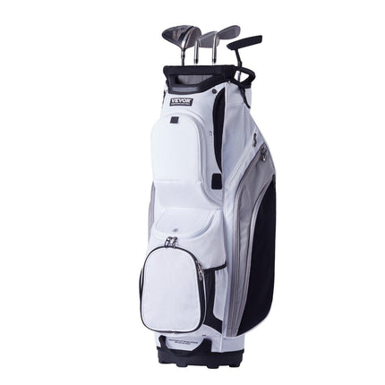 Golf Cart Bag with 14 Way Organizer Divider Top, 36” 13 Pockets Premium Nylon Cart Bag, Durable Golf Bags with Handles & Dust Cover & Detachable Straps for Men & Women, White Color-Block.