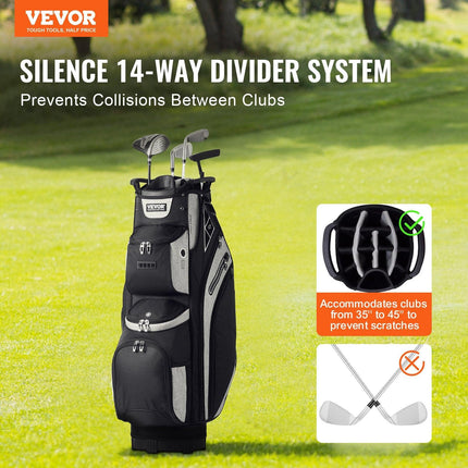 Golf Cart Bag with 14 Way Organizer Divider Top, 13 Pockets Premium Cart Bag, Durable 600D Polyester Fabric Golf Bags with Handles & Dust Cover & Detachable Straps for Men & Women, Black Color-Block.