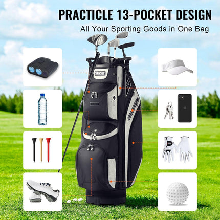 Golf Cart Bag with 14 Way Organizer Divider Top, 13 Pockets Premium Cart Bag, Durable 600D Polyester Fabric Golf Bags with Handles & Dust Cover & Detachable Straps for Men & Women, Black Color-Block.