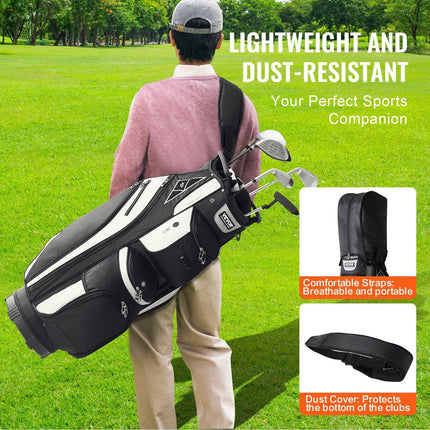 Golf Cart Bag with 14 Way Organizer Divider Top, 13 Pockets Premium Cart Bag, Durable 600D Polyester Fabric Golf Bags with Handles & Dust Cover & Detachable Straps for Men & Women, Black Color-Block.