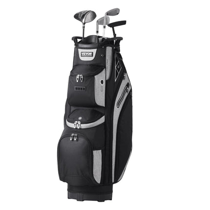 Golf Cart Bag with 14 Way Organizer Divider Top, 13 Pockets Premium Cart Bag, Durable 600D Polyester Fabric Golf Bags with Handles & Dust Cover & Detachable Straps for Men & Women, Black Color-Block.