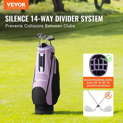 Golf Cart Bag with 14 Way Organizer Divider Top, 36” Multiple Pockets Premium Cart Bag, Durable Golf Bags with Handles & Dust Cover & Detachable Strap for Men & Women, Black Purple.