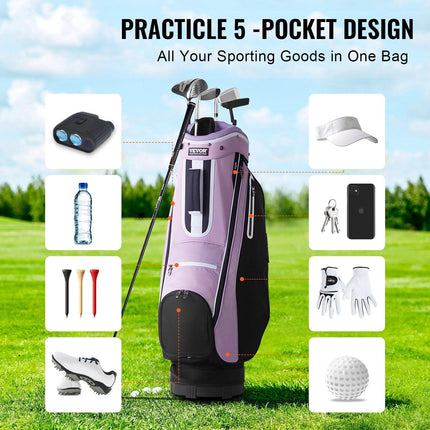 Golf Cart Bag with 14 Way Organizer Divider Top, 36” Multiple Pockets Premium Cart Bag, Durable Golf Bags with Handles & Dust Cover & Detachable Strap for Men & Women, Black Purple.
