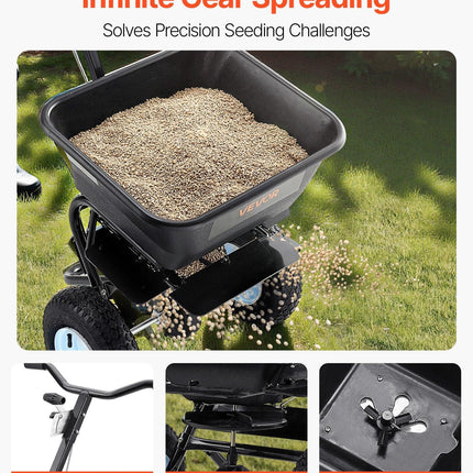 Lawn Spreader, 100LBS Capacity, Walk-Behind Push Spreader, 0-9.8ft Spreading Width, 13 in All Terrain Pneumatic Tires, Fertilizer Spreaders with Hopper Grate, for Seed Salt Ice Melt.