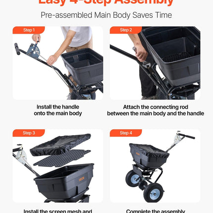 Lawn Spreader, 100LBS Capacity, Walk-Behind Push Spreader, 0-9.8ft Spreading Width, 13 in All Terrain Pneumatic Tires, Fertilizer Spreaders with Hopper Grate, for Seed Salt Ice Melt.