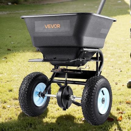 Lawn Spreader, 100LBS Capacity, Walk-Behind Push Spreader, 0-9.8ft Spreading Width, 13 in All Terrain Pneumatic Tires, Fertilizer Spreaders with Hopper Grate, for Seed Salt Ice Melt.
