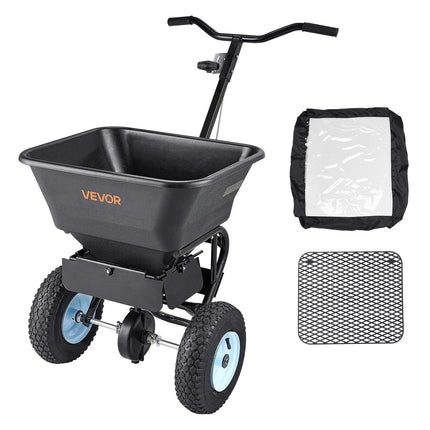 Lawn Spreader, 100LBS Capacity, Walk-Behind Push Spreader, 0-9.8ft Spreading Width, 13 in All Terrain Pneumatic Tires, Fertilizer Spreaders with Hopper Grate, for Seed Salt Ice Melt.