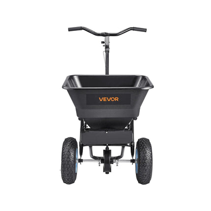 VEVOR Lawn Spreader, 100LBS Capacity, Walk-Behind Push Spreader, 0-9.8ft Spreading Width, 13 in All Terrain Pneumatic Tires, Fertilizer Spreaders with Hopper Grate, for Seed Salt Ice Melt.