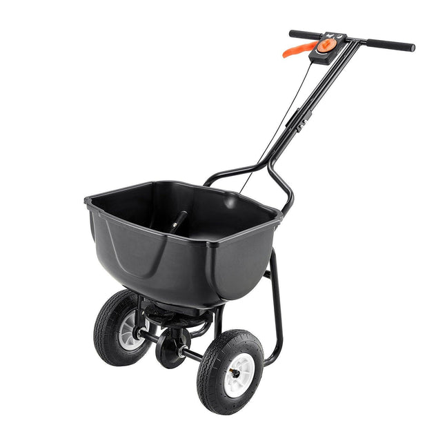 Walk Behind Spreader, 60LBS Capacity, Push Spreader with Hopper Grate, 0-9.8 ft Spreading Width, 8 in All Terrain Pneumatic Tires, Garden & Lawn Broadcast Spreaders, for Seed, Fertilizer.