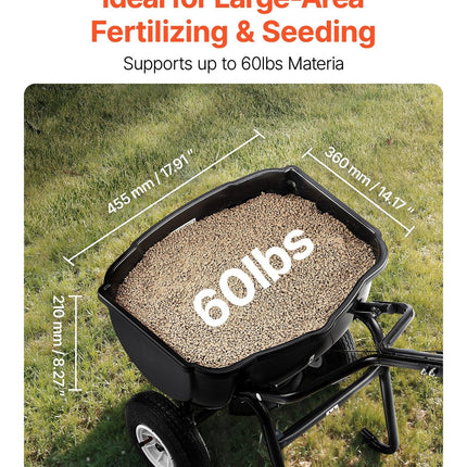 Walk Behind Spreader, 60LBS Capacity, Push Spreader with Hopper Grate, 0-9.8 ft Spreading Width, 8 in All Terrain Pneumatic Tires, Garden & Lawn Broadcast Spreaders, for Seed, Fertilizer.