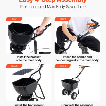 Walk Behind Spreader, 60LBS Capacity, Push Spreader with Hopper Grate, 0-9.8 ft Spreading Width, 8 in All Terrain Pneumatic Tires, Garden & Lawn Broadcast Spreaders, for Seed, Fertilizer.