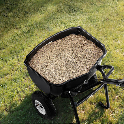 Walk Behind Spreader, 60LBS Capacity, Push Spreader with Hopper Grate, 0-9.8 ft Spreading Width, 8 in All Terrain Pneumatic Tires, Garden & Lawn Broadcast Spreaders, for Seed, Fertilizer.
