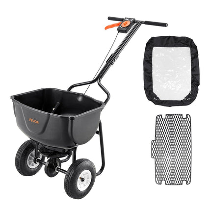 Walk Behind Spreader, 60LBS Capacity, Push Spreader with Hopper Grate, 0-9.8 ft Spreading Width, 8 in All Terrain Pneumatic Tires, Garden & Lawn Broadcast Spreaders, for Seed, Fertilizer.