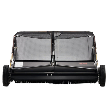 106.6 cm Lawn Sweeper Tow Behind, 12 cu.ft. Large Pull Behind Grass Sweeper, Heavy Duty Leaf & Grass Collector with Dumping Rope Design, Adjustable Sweeping Height for Picking Up Debris & Grass.