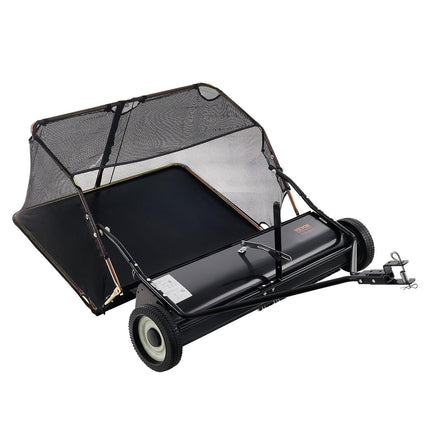 106.6 cm Lawn Sweeper Tow Behind, 12 cu.ft. Large Pull Behind Grass Sweeper, Heavy Duty Leaf & Grass Collector with Dumping Rope Design, Adjustable Sweeping Height for Picking Up Debris & Grass.