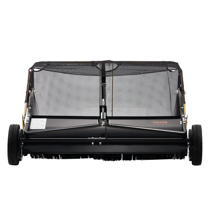 106.6 cm Lawn Sweeper Tow Behind, 12 cu.ft. Large Pull Behind Grass Sweeper, Heavy Duty Leaf & Grass Collector with Dumping Rope Design, Adjustable Sweeping Height for Picking Up Debris & Grass.