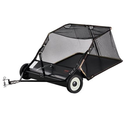 106.6 cm Lawn Sweeper Tow Behind, 12 cu.ft. Large Pull Behind Grass Sweeper, Heavy Duty Leaf & Grass Collector with Dumping Rope Design, Adjustable Sweeping Height for Picking Up Debris & Grass.
