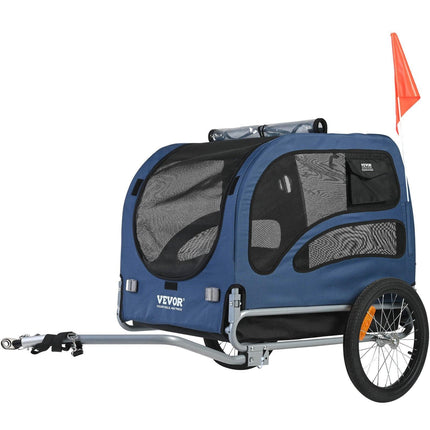 Dog Bike Trailer, Supports up to 45 kg, Pet Cart Bicycle Carrier, Easy Folding Frame with Quick Release Wheels, Universal Bicycle Coupler, Reflectors, Flag, Collapsible to Store, Blue/Black.