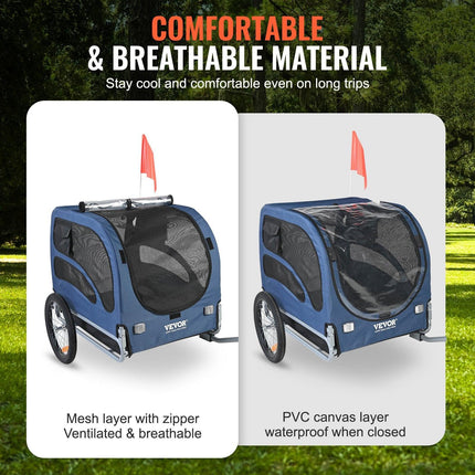 Dog Bike Trailer, Supports up to 45 kg, Pet Cart Bicycle Carrier, Easy Folding Frame with Quick Release Wheels, Universal Bicycle Coupler, Reflectors, Flag, Collapsible to Store, Blue/Black.