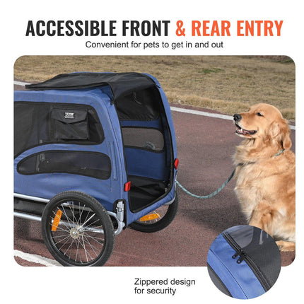 Dog Bike Trailer, Supports up to 45 kg, Pet Cart Bicycle Carrier, Easy Folding Frame with Quick Release Wheels, Universal Bicycle Coupler, Reflectors, Flag, Collapsible to Store, Blue/Black.