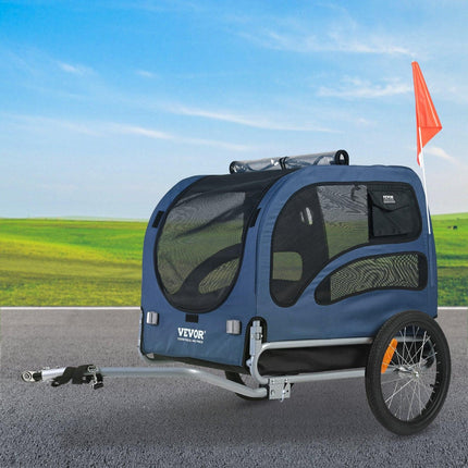 Dog Bike Trailer, Supports up to 45 kg, Pet Cart Bicycle Carrier, Easy Folding Frame with Quick Release Wheels, Universal Bicycle Coupler, Reflectors, Flag, Collapsible to Store, Blue/Black.