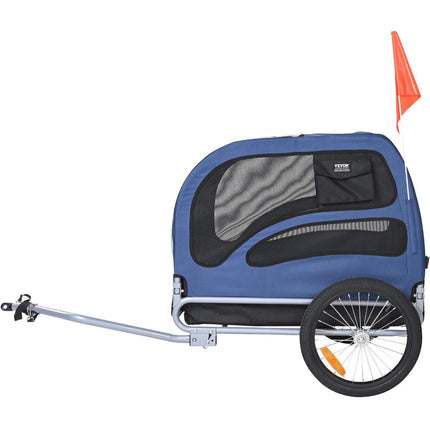 Dog Bike Trailer, Supports up to 45 kg, Pet Cart Bicycle Carrier, Easy Folding Frame with Quick Release Wheels, Universal Bicycle Coupler, Reflectors, Flag, Collapsible to Store, Blue/Black.