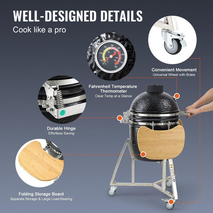 Portable Charcoal Grill, Propane Gas Grills with Cover and Cart, Heavy Duty Stainless Steel BBQ Grill, Mini Smoker for Outdoor Cooking, Barbecue Camping, Picnic, and Backyard, Black.