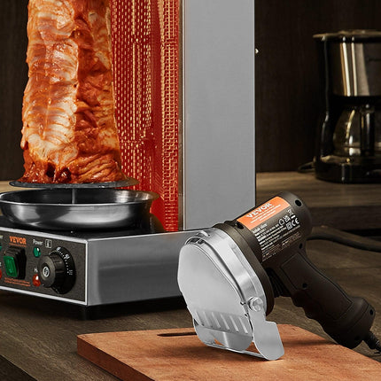 Electric Shawarma Knife, 80W Professional Turkish Kebab Knife, Commercial Stainless Steel Gyro Cutter, Doner Kebab Meat Slicer with 2 Blades, 100mm Blade Diameter, 0-8mm Adjustable Thickness.