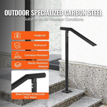 1-3 Step Handrail Railing for Steps Steel 150 kg Capacity with Screw Kit.