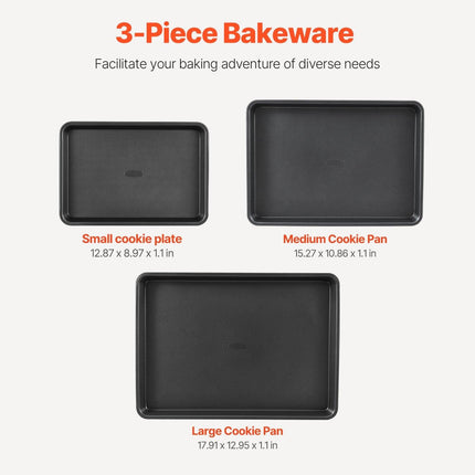 Baking Pan Set 3-Piece Nonstick Carbon Steel Set with Silicone Handles.