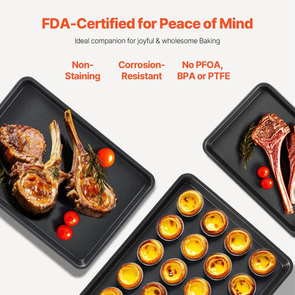 Baking Pan Set 3-Piece Nonstick Carbon Steel Set with Silicone Handles.