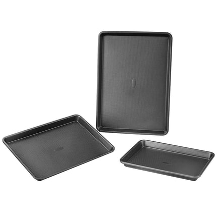 Baking Pan Set 3-Piece Nonstick Carbon Steel Set with Silicone Handles.