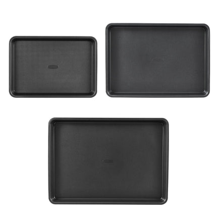 Baking Pan Set 3-Piece Nonstick Carbon Steel Set with Silicone Handles.