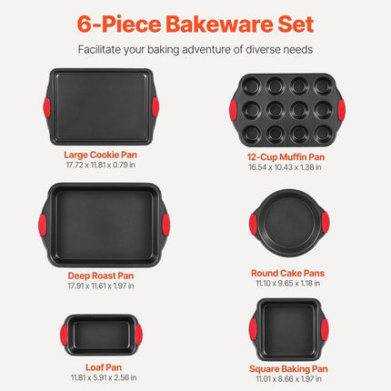Baking Pan Set 6-Piece Nonstick Carbon Steel Set with Silicone Handles.