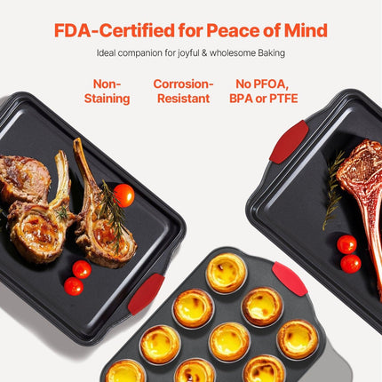 Baking Pan Set 6-Piece Nonstick Carbon Steel Set with Silicone Handles.