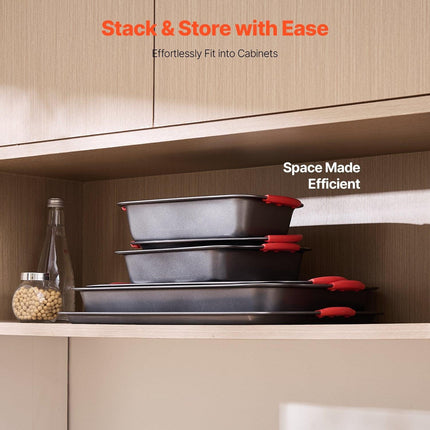 Baking Pan Set 6-Piece Nonstick Carbon Steel Set with Silicone Handles.