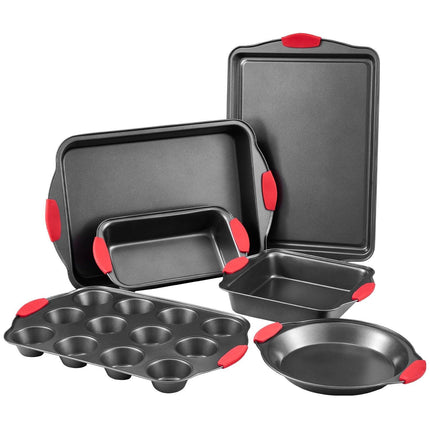 Baking Pan Set 6-Piece Nonstick Carbon Steel Set with Silicone Handles.