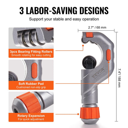 3PCS Tubing Cutter Set, 3/16"-2" O.D. Copper Pipe Cutter, 1/8"-7/8" O.D. Mini Tube Cutter and Deburring Tool, Heavy Duty Pipe Cutter Set for Copper, Aluminum, Stainless Steel, Plastic Pipes.
