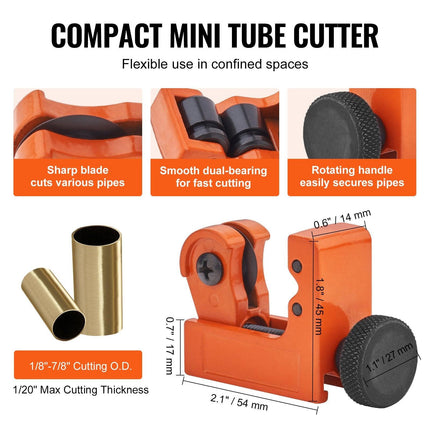 3PCS Tubing Cutter Set, 3/16"-2" O.D. Copper Pipe Cutter, 1/8"-7/8" O.D. Mini Tube Cutter and Deburring Tool, Heavy Duty Pipe Cutter Set for Copper, Aluminum, Stainless Steel, Plastic Pipes.