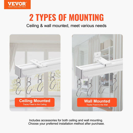 Ceiling Curtain Track Set 5.9 FT/1.8 Meter_oom Divider with Hooks White.