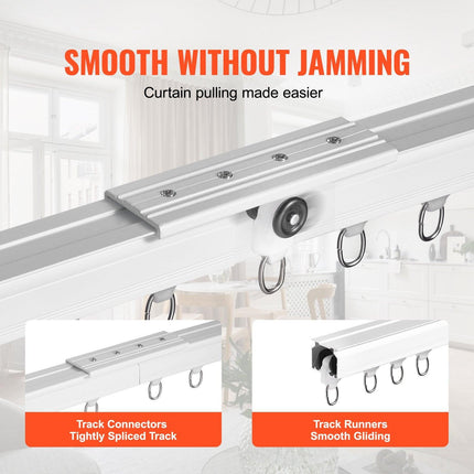 Ceiling Curtain Track Set 17.7 FT/5.4 Meter Room Divider with Hooks White.