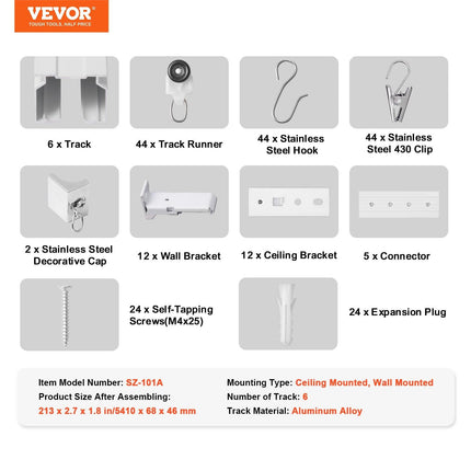Ceiling Curtain Track Set 17.7 FT/5.4 Meter Room Divider with Hooks White.