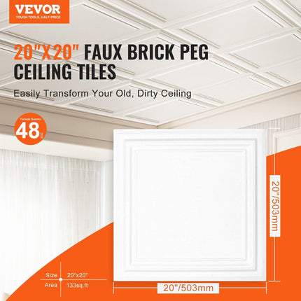 Ceiling Tiles 48-Pack 20 x 20 in Polystyrene Easy Installation Glue-up.
