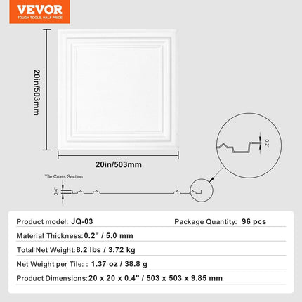 Ceiling Tiles 96-Pack 20 x 20 in Polystyrene Easy Installation Glue-up.