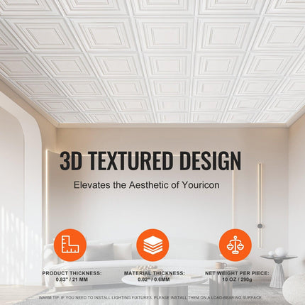 Ceiling Tiles 12-Pack 24 x 24 in PVC Easy Installation White Peg Pattern.