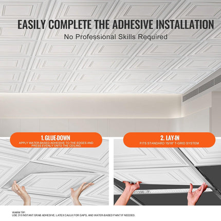 Ceiling Tiles 12-Pack 24 x 24 in PVC Easy Installation White Peg Pattern.