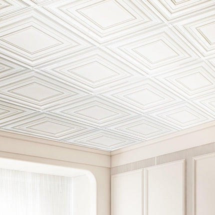 Ceiling Tiles 12-Pack 24 x 24 in PVC Easy Installation White Peg Pattern.