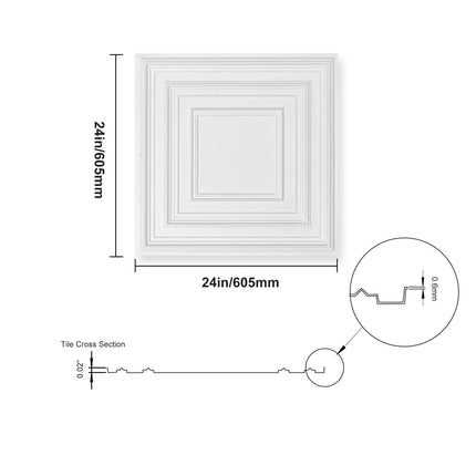 Ceiling Tiles 12-Pack 24 x 24 in PVC Easy Installation White Peg Pattern.