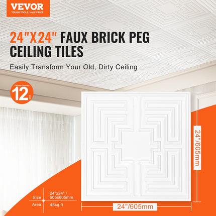 Ceiling Tiles 12-Pack 24 x 24 in PVC Easy Installation White Echo Pattern.